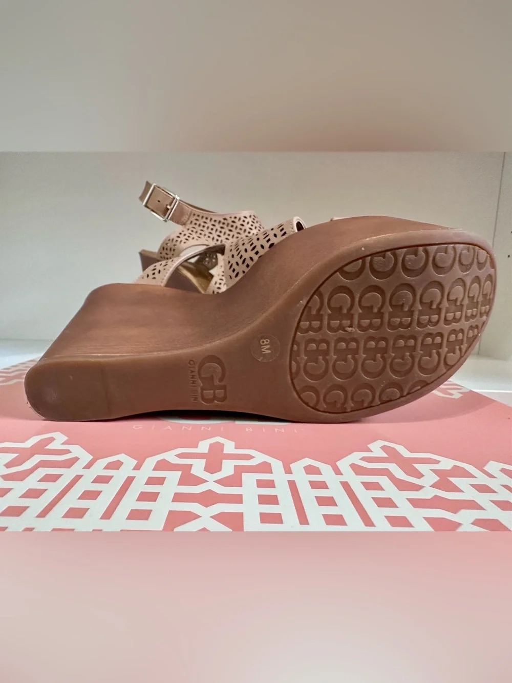 Gianni Bini Beige/Tan Perforated Wedge Sandals